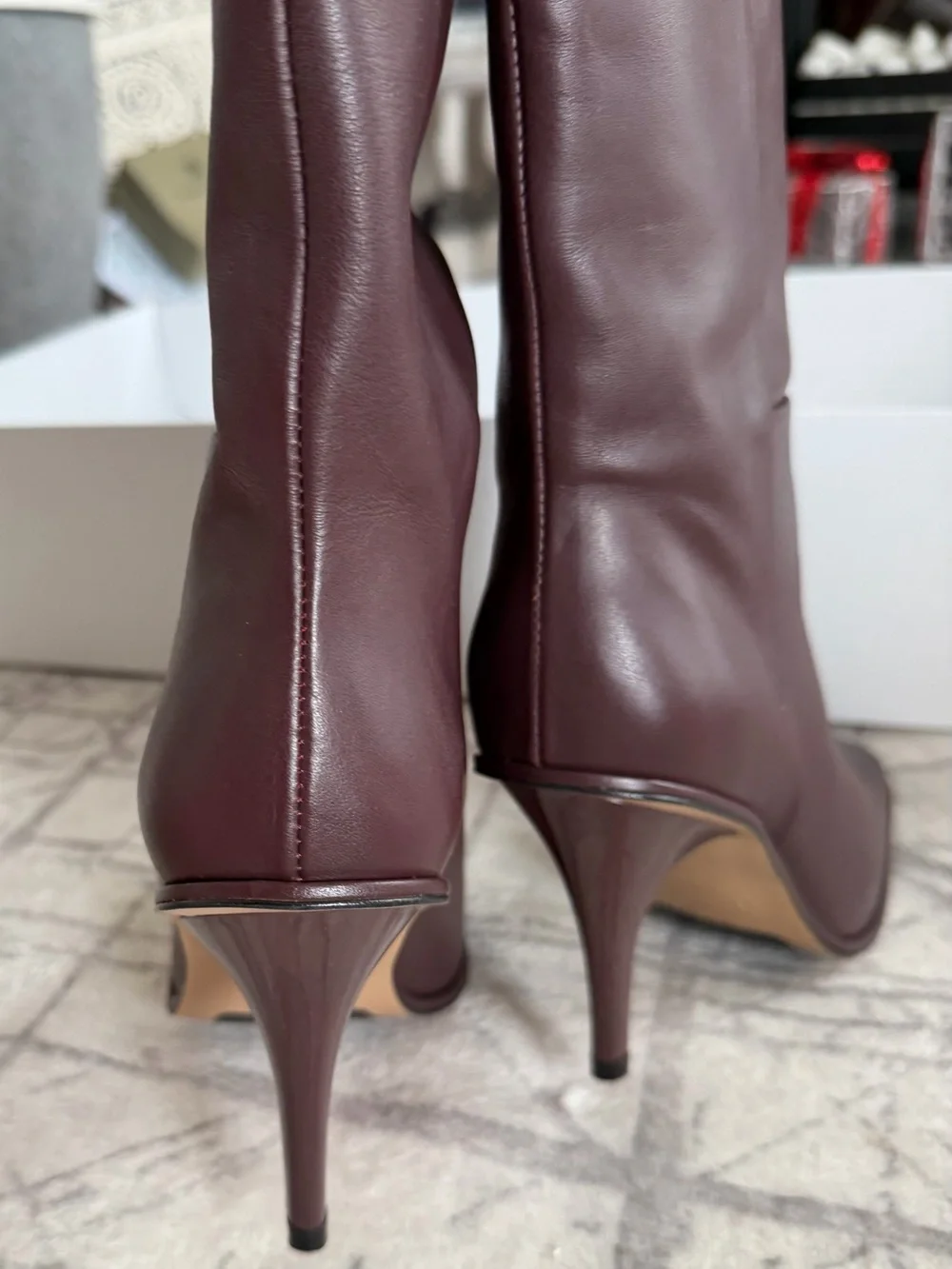 & Other Stories Burgundy Leather Knee-High Boots – Size 7.5 US